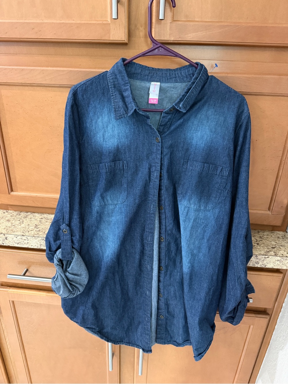 No Boundaries Dark Blue Denim Button-Front Shirt Jacket